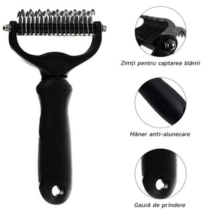 Perie de Par pentru Caini si Pisici Purlov, 2in1, Perie si Trimmer, Pentru Descalcirea si Inlaturarea Blanii, Negru