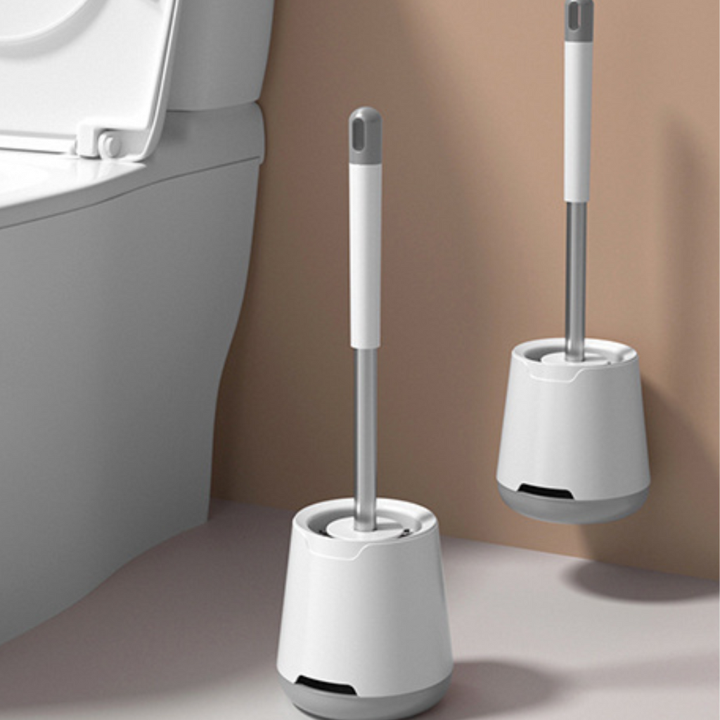 Perie WC Hygiene, Peri moi din Silicon, Design compact, Igienic, Fixare pe Perete, 43 cm, Alb/Gri