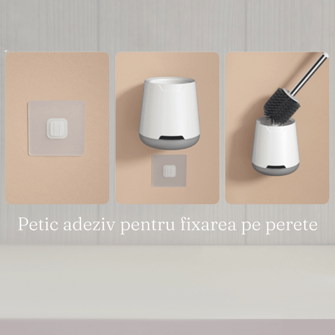 Perie WC Hygiene Zenino - Peri moi din Silicon, Design compact, Igienic, Fixare pe Perete, 43 cm, Alb/Gri