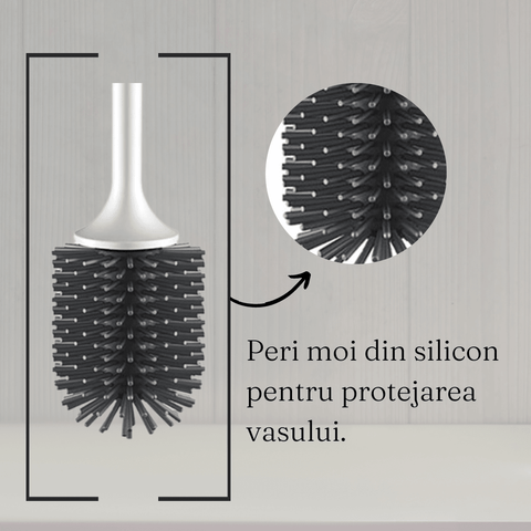 Perie WC Hygiene Zenino - Peri moi din Silicon, Design compact, Igienic, Fixare pe Perete, 43 cm, Alb/Gri