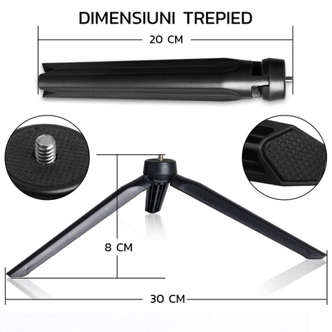 Lampa Circulara Ring Light Zenino® - Diametru 20cm/8 Inch, LED, Trepied 20cm, 3 Moduri de Lumina, 10 Trepte Reglaj, Alb