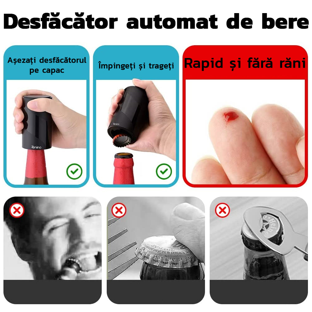 Desfacator Automat Capace, Magnetic, Bere si Suc, Portabil, 8x4,5cm, Negru