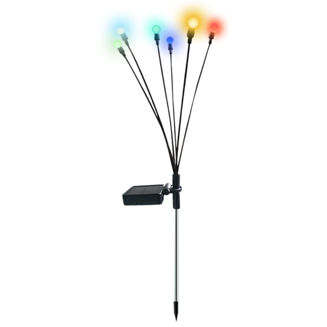 Lampa Solara Licurici, 6 Bulbi, pentru Gradina, IP65, Fixare in Pamant, Autonomie 8h, Inaltime 70 cm, Negru