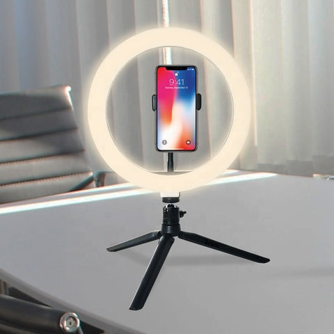 Lampa Circulara Ring Light Zenino® - Diametru 26cm/10 Inch, LED, Trepied 20cm, 3 Moduri de Lumina, 10 Trepte Reglaj, Alb