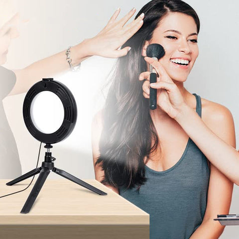 Lampa Circulara Ring Light Zenino® - Diametru 26cm/10 Inch, LED, Trepied 20cm, 3 Moduri de Lumina, 10 Trepte Reglaj, Alb