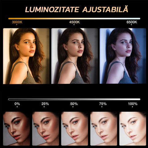 Lampa Circulara Ring Light Zenino® - Diametru 15cm/6 Inch, LED, Trepied 20cm, 3 Moduri de Lumina, 10 Trepte Reglaj, Alb