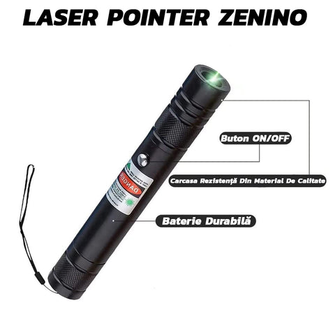 Laser Pointer, 10000mW, Raza Maxima 10km, 2 Chei de Siguranta, Baterie si Acumulator Incluse, Negru