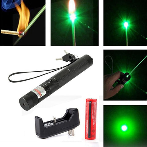 Laser Pointer, 10000mW, Raza Maxima 10km, 2 Chei de Siguranta, Baterie si Acumulator Incluse, Negru