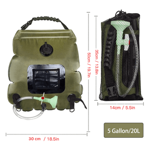 Dus Portabil cu Incalzire Solara pentru Camping, 20L, cu Termometru, Inchidere Etansa, Maner pentru Agatare, Verde