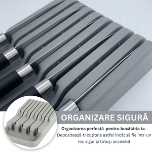 Organizator Cutite pentru Sertar, 9 Spatii, Picioruse Anti-Alunecare, Plastic, 17.5cm x 30cm, Gri