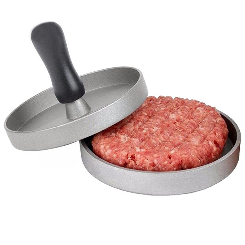 Presa pentru Burgeri - Strat Anti-Aderent, Maner de Lemn, 12 cm, Aliaj Aluminiu, Gri
