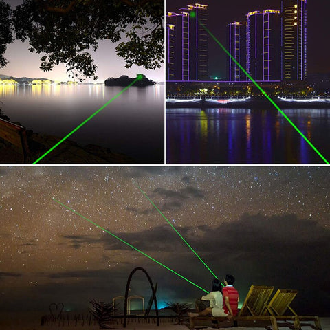 Laser Pointer, 10000mW, Raza Maxima 10km, 2 Chei de Siguranta, Baterie si Acumulator Incluse, Negru