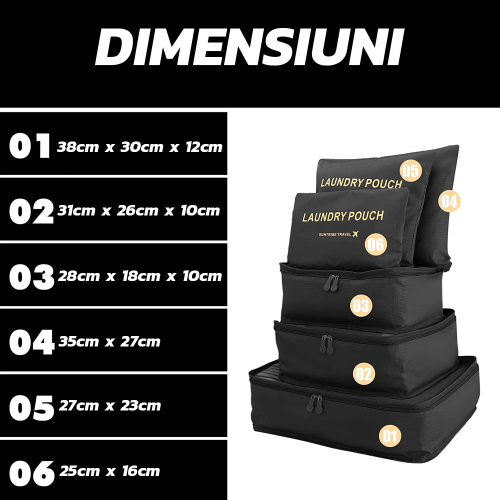 Set 6 Genti Organizatoare Zenino - Pentru Calatorii, Material Impermeabil, Diferite Dimensiuni