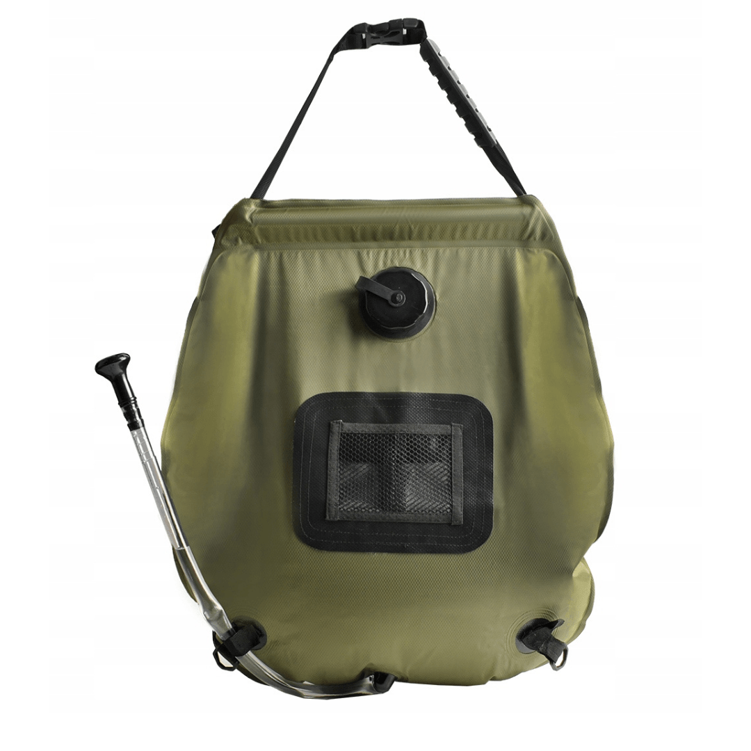 Dus Portabil cu Incalzire Solara pentru Camping, 20L, cu Termometru, Inchidere Etansa, Maner pentru Agatare, Verde