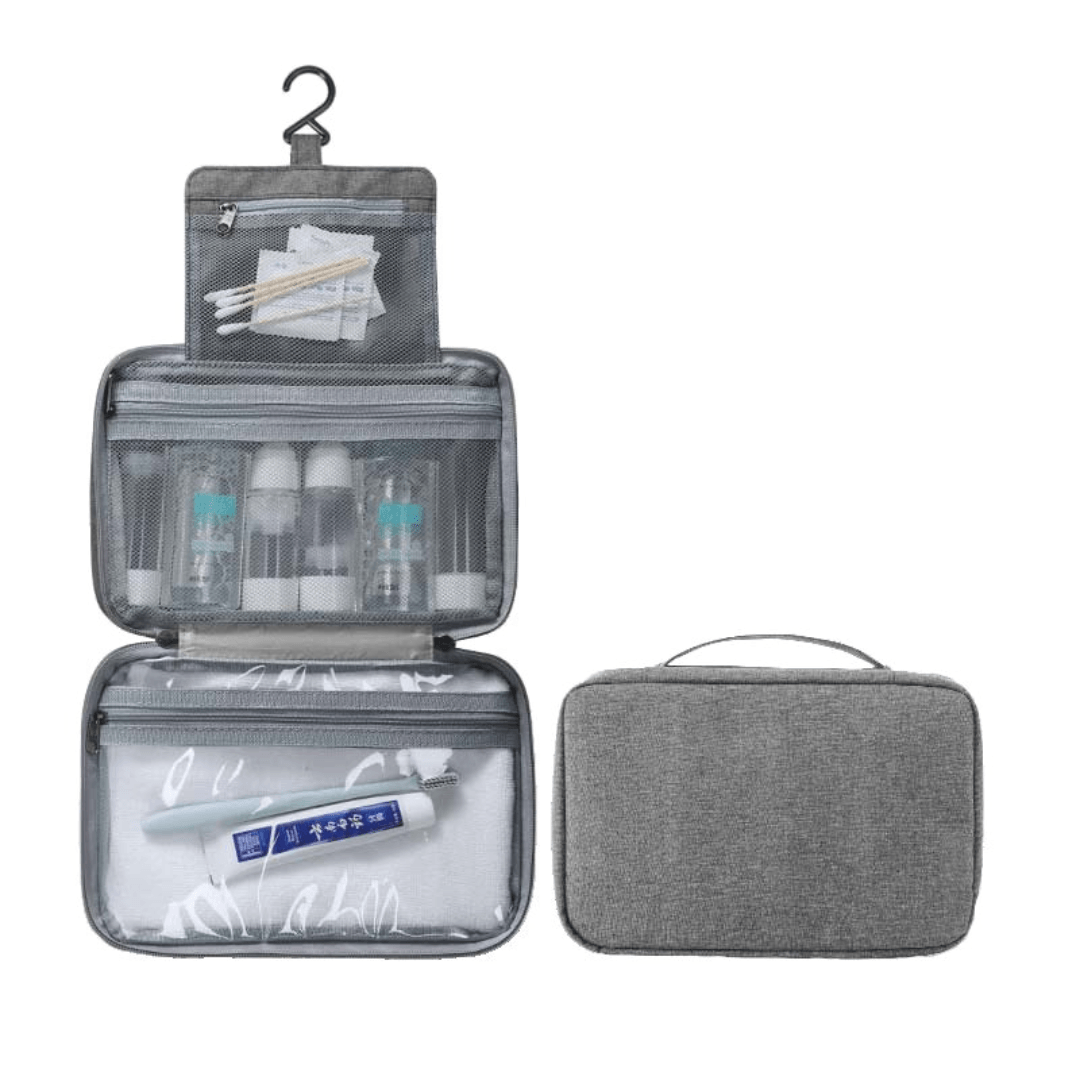 Geanta Cosmetice, pentru Voiaj, 3 Compartimente, Imperbeabil, Agatatoare, Material Textil, Gri