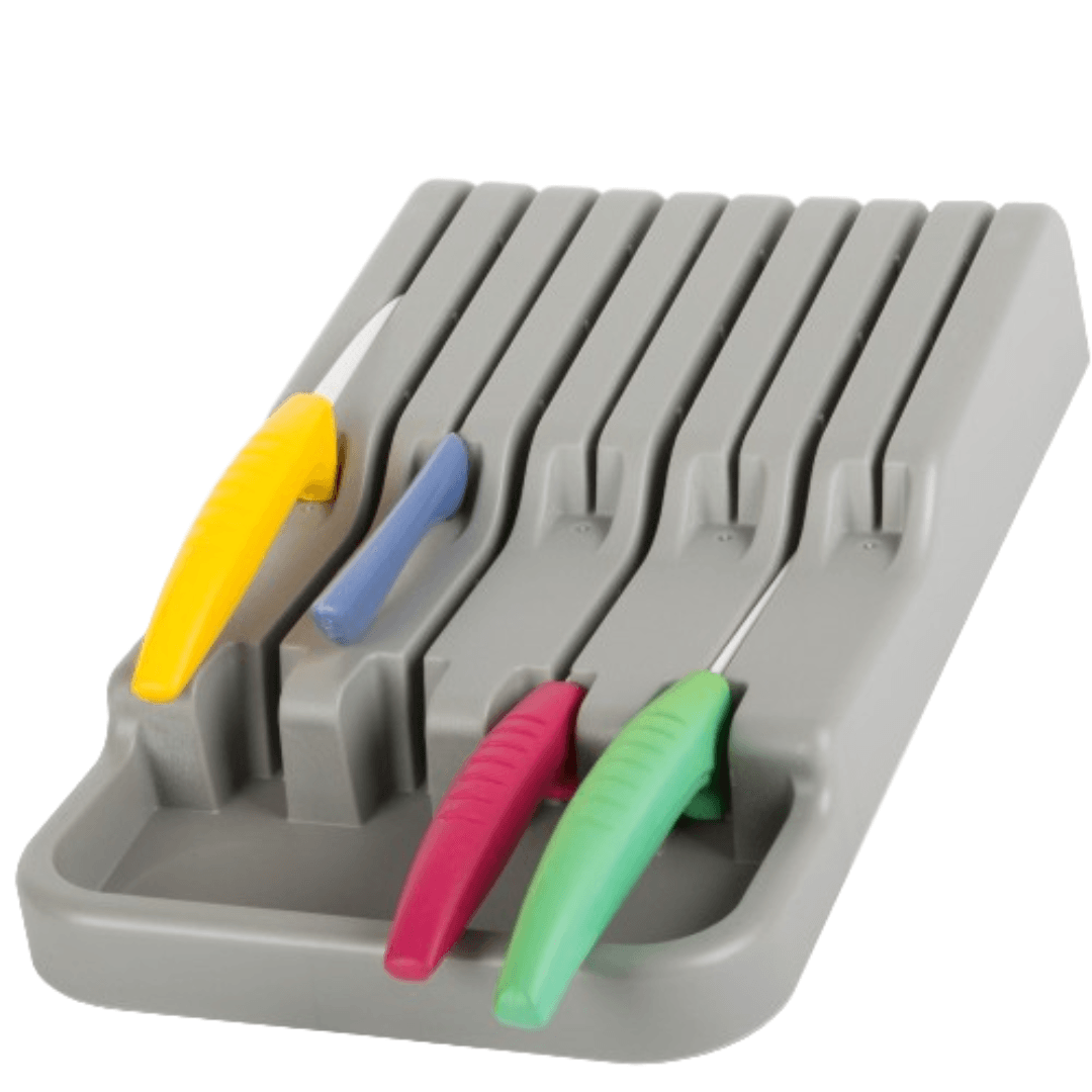 Organizator Cutite pentru Sertar, 9 Spatii, Picioruse Anti-Alunecare, Plastic, 17.5cm x 30cm, Gri