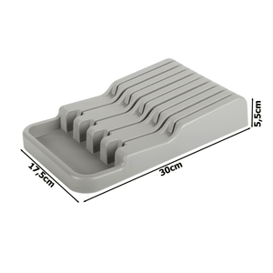 Organizator Cutite pentru Sertar, 9 Spatii, Picioruse Anti-Alunecare, Plastic, 17.5cm x 30cm, Gri