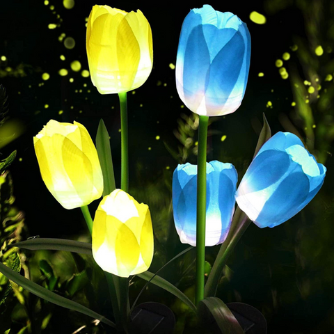 Set 4 Lampi Solare Lalea Zenino -  3 Flori pe Lampa, Rezistente, IP65, Fixare in Sol, 600mAh, 78 cm, Multicolor