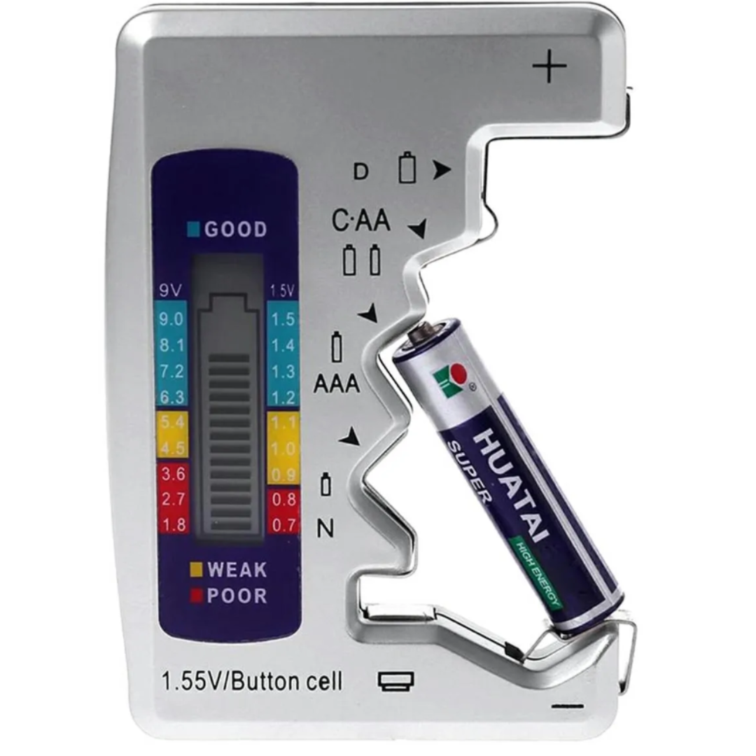 Tester Digital Baterie Zenino - Afisaj LCD, Verificare Rapida, Marcaj Colorat Tensiune,  Argintiu