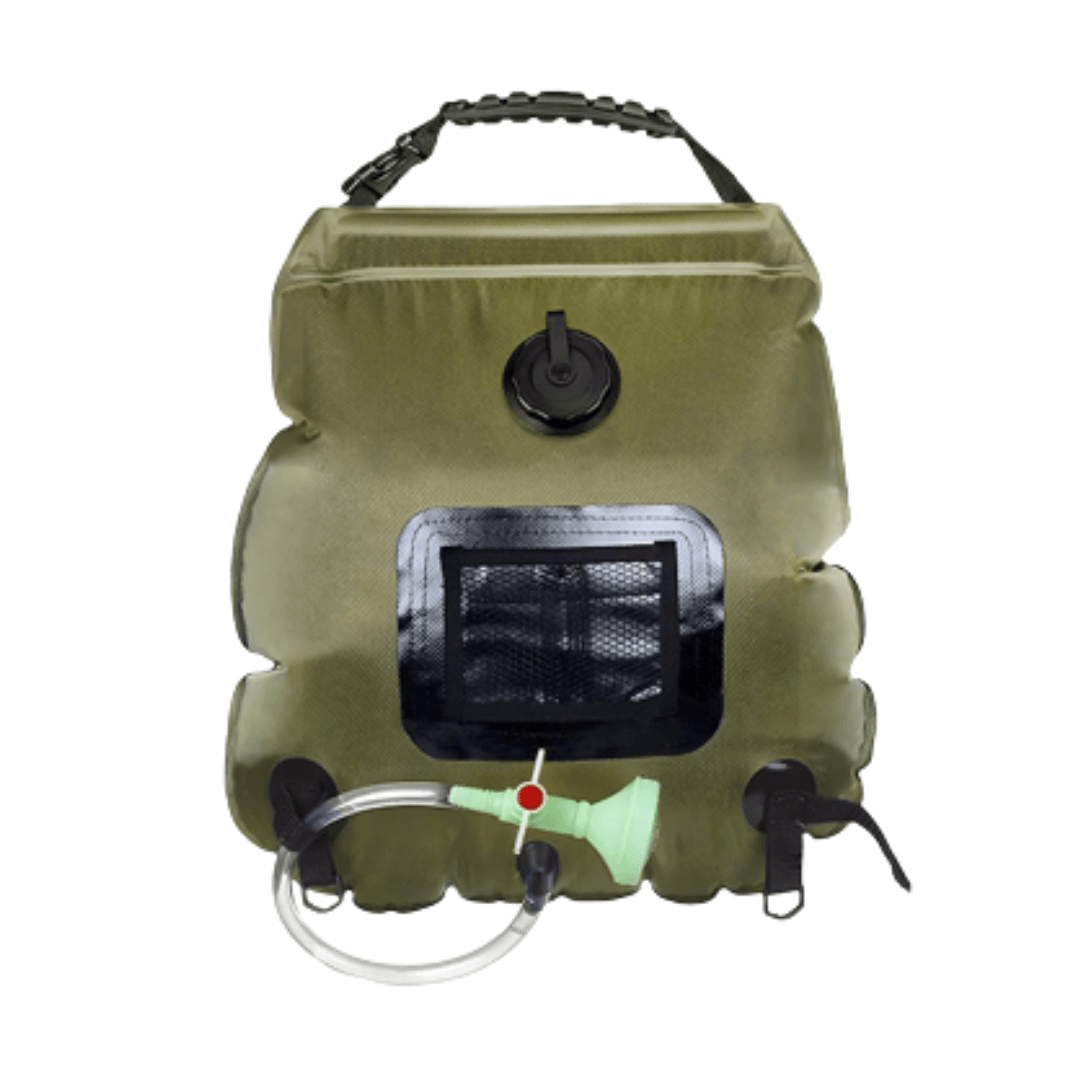 Dus Portabil cu Incalzire Solara pentru Camping, 20L, cu Termometru, Inchidere Etansa, Maner pentru Agatare, Verde