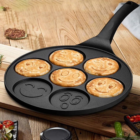 Tigaie Antiaderenta - 7 Forme, pentru Oua si Clatite, Non-Stick, Inductie, 26 cm, Negru