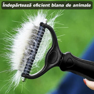 Perie de Par pentru Caini si Pisici Purlov, 2in1, Perie si Trimmer, Pentru Descalcirea si Inlaturarea Blanii, Negru