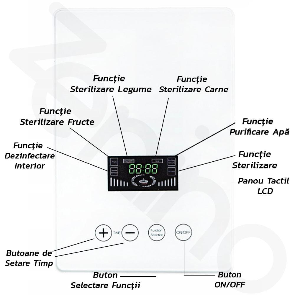 Generator de Ozon, Purificare si Dezinfectare Apa si Aer, Putere 15W, 6 Functii, 400 mg/h, Panou LCD, 19x28cm, Alb