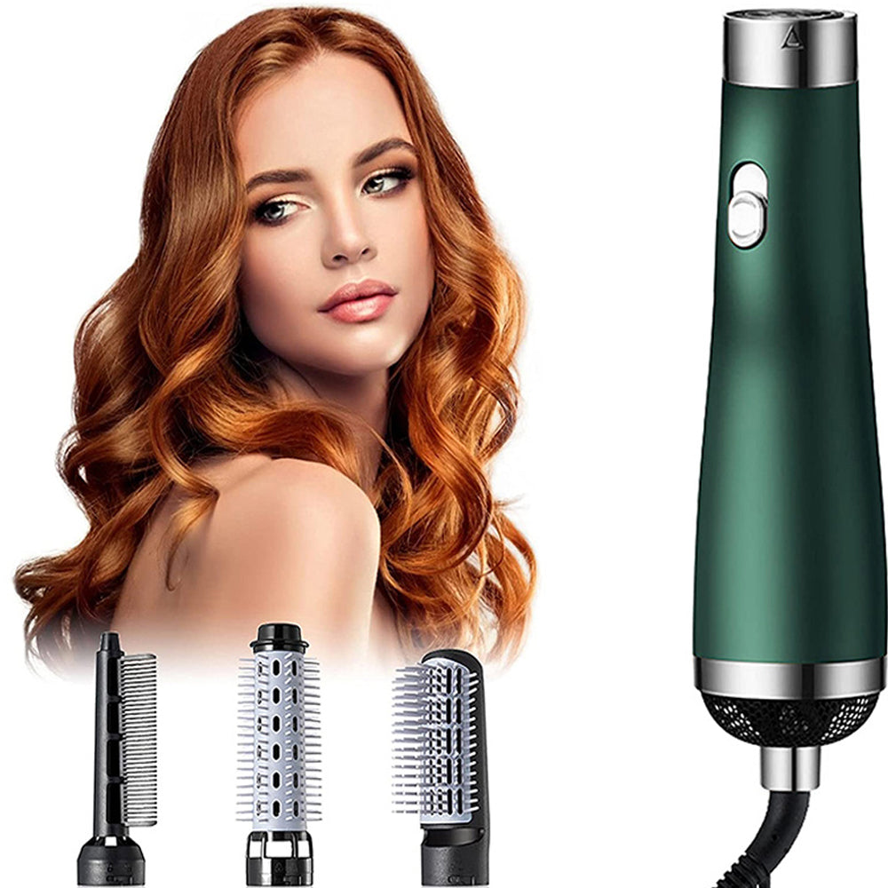 Perie Electrica de Par 3 in 1 Zenino - Uscare, Indreptare, Ondulare, Coafat Usor, 3 Capete, Ofera Volum, Verde