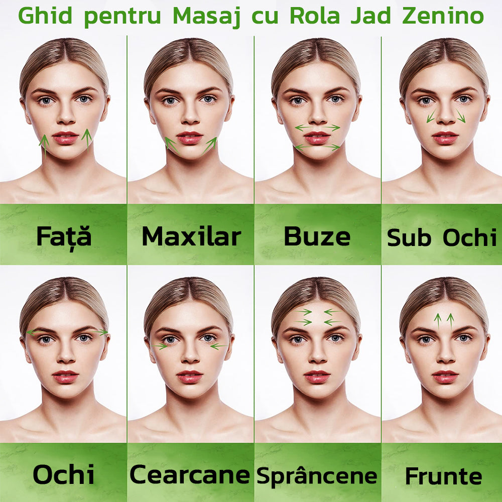 Set Rola de Masaj Facial Zenino® - Gua Sha, Piatra de Jad, Pentru Fata si Corp, Anti-Rid, Verde