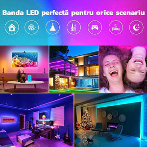 Banda Led Smart RGB, Control prin Aplicatie, Bluetooth, Lungime 5M, Sincronizare Muzica, USB, Moduri de Iluminare, Luminozitate Ajustabila, Lungime Reglabila, Interconectabila, Negru