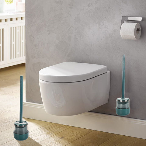 Perie de Toaleta Zenino - 5 Piese, Silicon, Adeziv pentru Agatat, 2 Moduri de Depozitare, 40 cm, Usor de Curatat, Verde