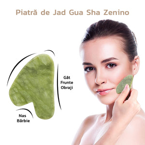 Set Rola de Masaj Facial Zenino® - Gua Sha, Piatra de Jad, Pentru Fata si Corp, Anti-Rid, Verde