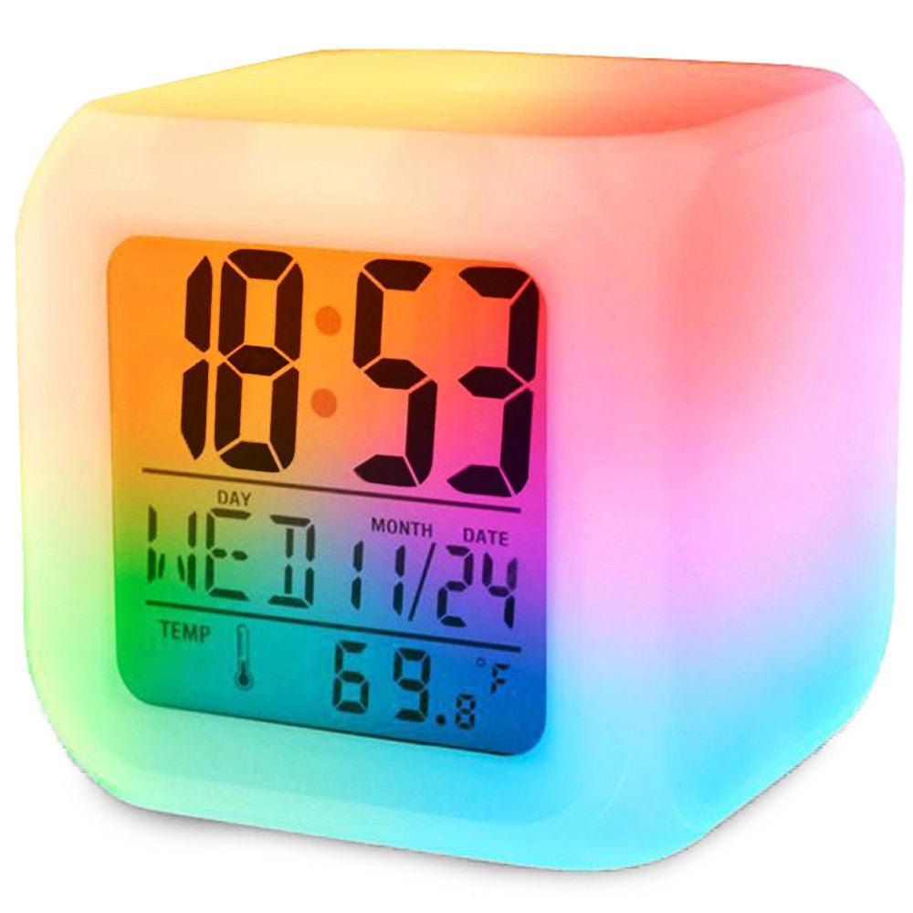 Ceas Digital Iluminat Zenino - Indicare Temperatura, Alarma, Calendar, 7 Culori LED, 8 Melodii, Alb