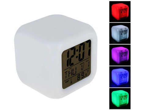 Ceas Digital Iluminat Zenino - Indicare Temperatura, Alarma, Calendar, 7 Culori LED, 8 Melodii, Alb