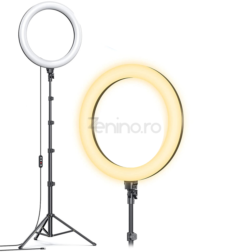 Lampa Circulara Ring Light, LED, Trepied 210cm, 3 Moduri de Lumina, 9 Trepte Reglaj