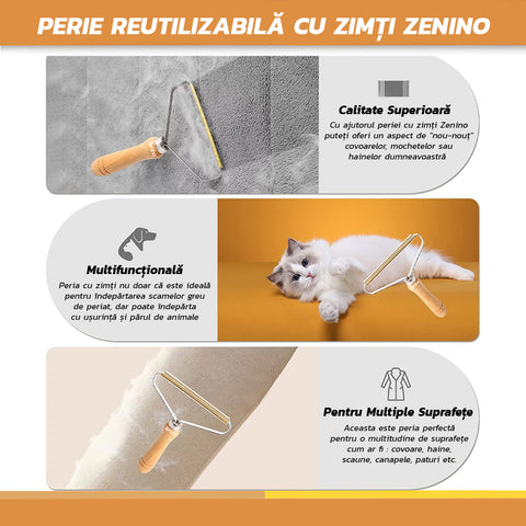 Perie Reutilizabila cu Zimti Zenino - Indeparteaza Parul Animalelor si Scamele, Usor si Practic, Maner de Lemn
