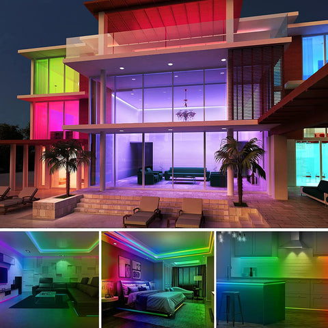 Kit Banda Led RGB Zenino® - Lungime 5M, 300 LED-uri, 15 Moduri de Iluminare, 20 Culori,  Telecomanda 44 Taste, IP65, Negru