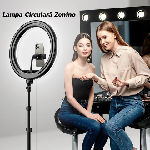 Set 2 Lampi Circulare Ring Light Zenino® - Diametru 6 inch/15cm - 8 inch/20cm, LED, Trepied 20/210 cm Inclus, 3 Moduri de Lumina, 10 Trepte Reglaj Temperatura Culoare, Alb