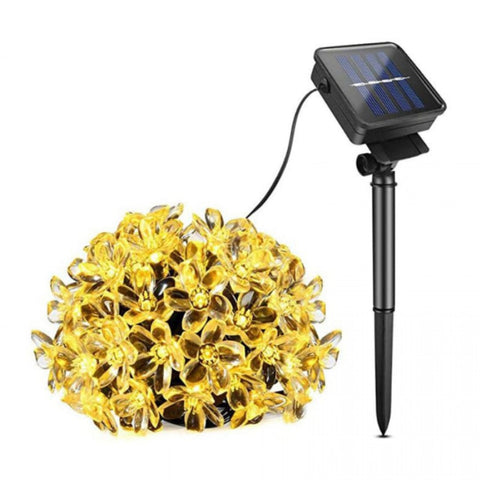Ghirlanda cu Panou Solar Zenino – Model Flori, pentru Gradina, Terasa, 50 LED, IP65, 8 Moduri de Lumini, Lungime 700 cm