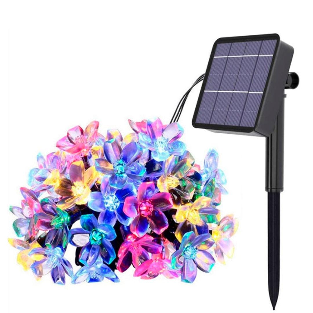 Ghirlanda cu Panou Solar Zenino – Model Flori, pentru Gradina, Terasa, 50 LED, IP65, 8 Moduri de Lumini, Lungime 700 cm