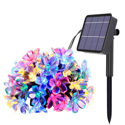 Ghirlanda cu Panou Solar Zenino – Model Flori, pentru Gradina, Terasa, 50 LED, IP65, 8 Moduri de Lumini, Lungime 700 cm