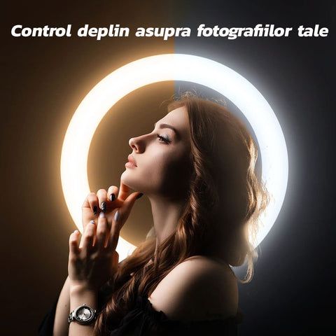 Set 2 Lampi Circulare Ring Light Zenino® - Diametru 6 inch/15cm - 8 inch/20cm, LED, Trepied 20/210 cm Inclus, 3 Moduri de Lumina, 10 Trepte Reglaj Temperatura Culoare, Alb
