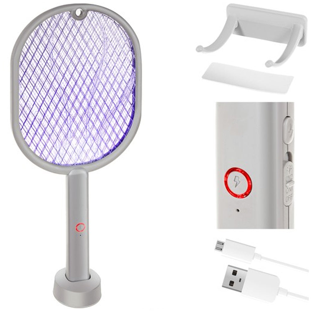 Paleta Electrica Anti-Daunatori Zenino - Incarcare USB, Lampa UV, Indicator LED, Impotriva Tantarilor si Insectelor, 43x18x7cm, Argintiu