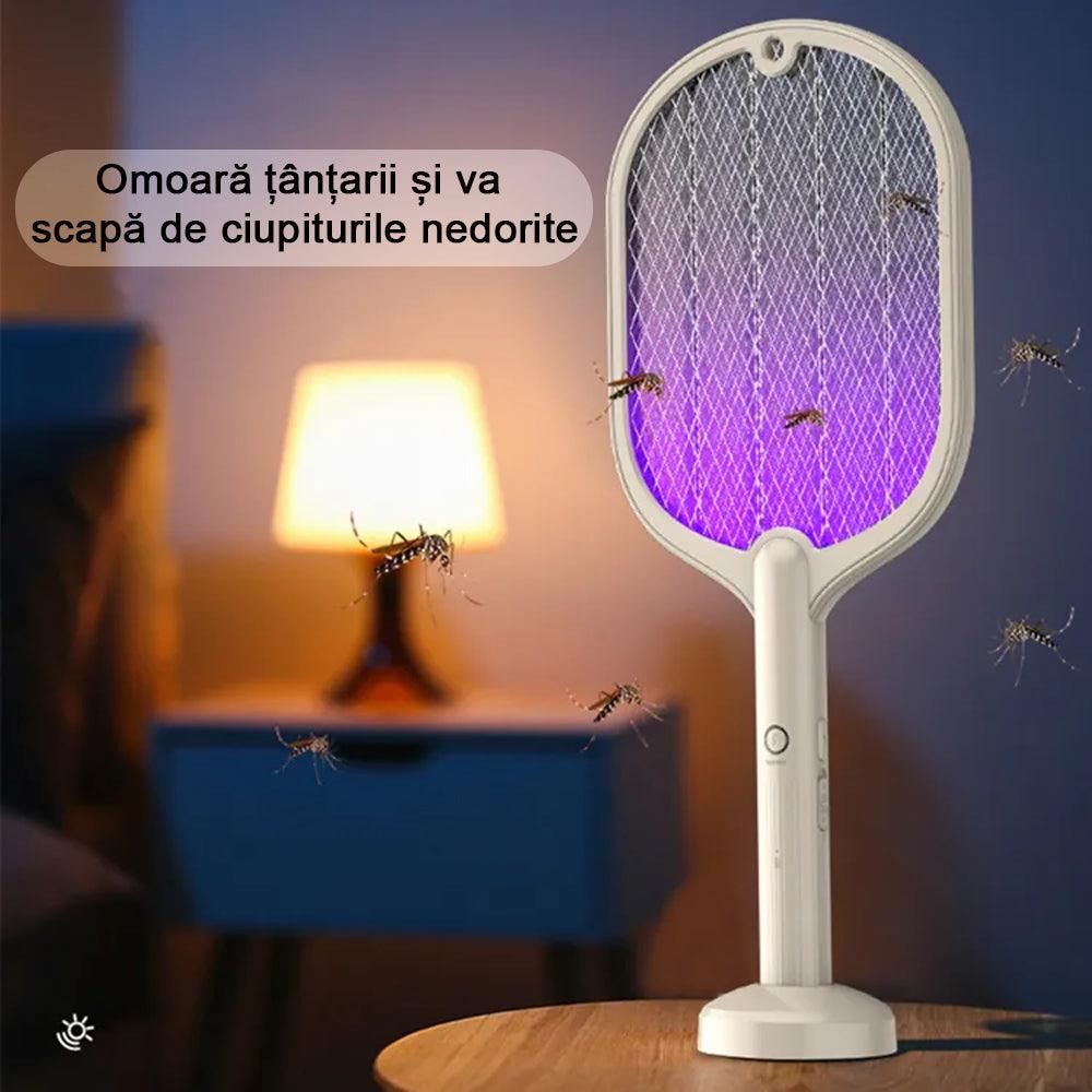 Paleta Electrica Anti-Daunatori, Incarcare USB, Lampa UV, Indicator LED, Impotriva Tantarilor si Insectelor, Argintiu