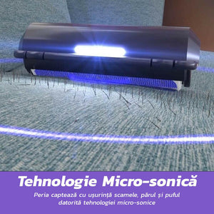 Perie cu Micro-Vibratii - LED, Tehnologie Microsonica, Indeparteaza Parul Animalelor si Scamele, Reutilizabila, Mov