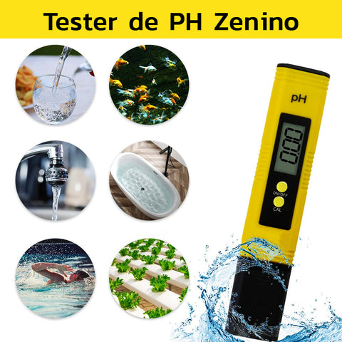 Tester Profesional PH Zenino - Electronic, Afisaj LCD, 3 Plicuri Praf de Calibrare, Baterii Incluse, IP65, Galben/Negru
