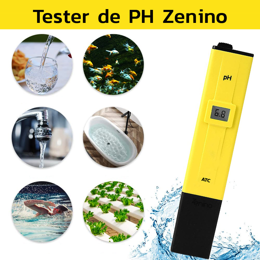 Tester Profesional PH Zenino - Electronic, Afisaj LCD, 2 Plicuri Praf de Calibrare,  ATC, Surubelnita Inclusa, IP65, Galben/Negru