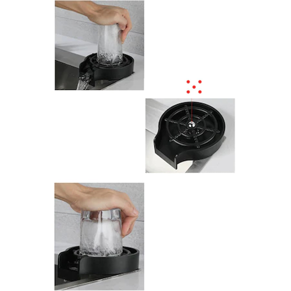 Dispozitiv pentru Clatire Pahare/Sticle Zenino - Spalare Rapida, Fixare Usoara pe Chiuveta, Material Rezistent, Negru