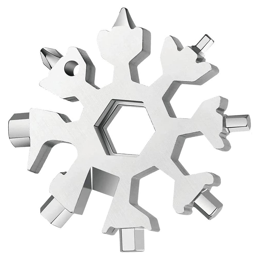 Unealta Multifunctionala 18 in 1 Zenino - Forma de Fulg, Compacta, Tip Breloc, Metal, Argintiu